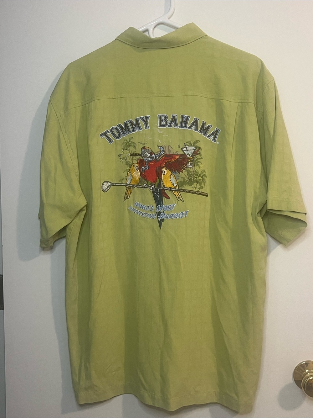 Tommy Bahama Light Green Parrot Embroidered Camp Shirt